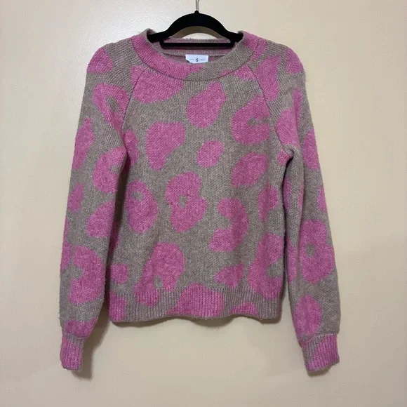 Lou & Grey Crewneck Leopard Print Knit Sweater Womens XS Pink Brown - Picture 2 of 8